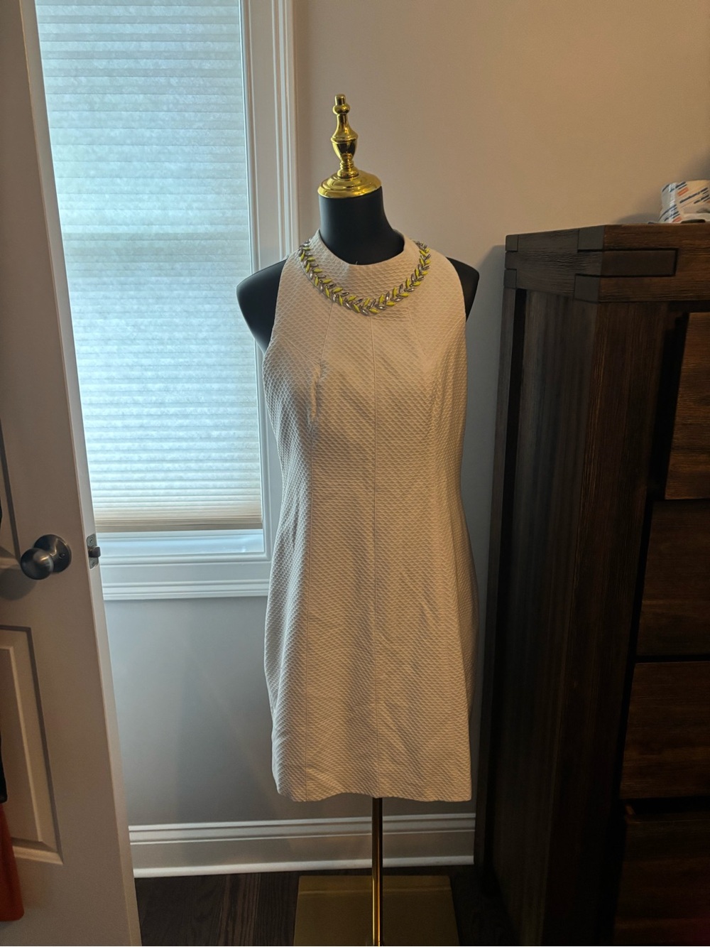 Ted Baker White Textured Shift Dress with silver& neon Trim Neckline - Picture 1 of 9